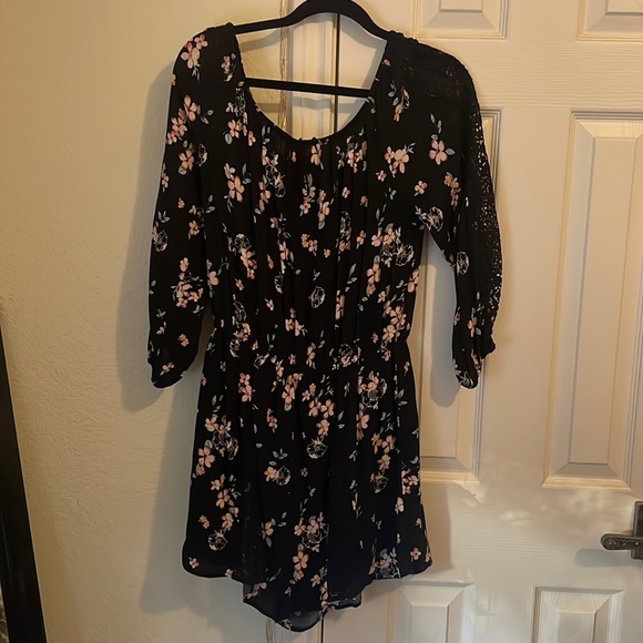 Xhilaration Pants - Black floral romper size M off the shoulder